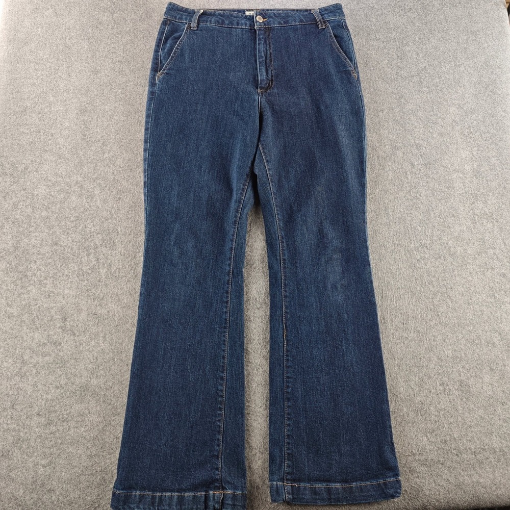 OAT New York Wide Leg Flare Jeans Womens 12/31 Blue Denim Stretch High Rise